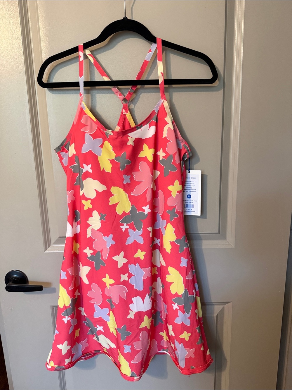Outdoor Voices Coral Butterfly-Print Sundress with Crisscross Back